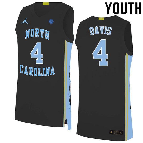 Youth #4 RJ Davis North Carolina Tar Heels College Basketball Jerseys Sale-Black